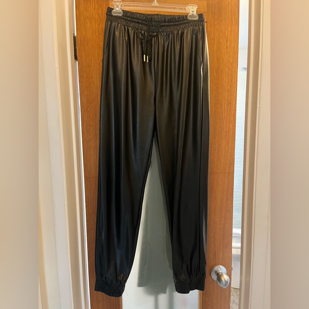 Olivaceous Faux Leather Joggers - M